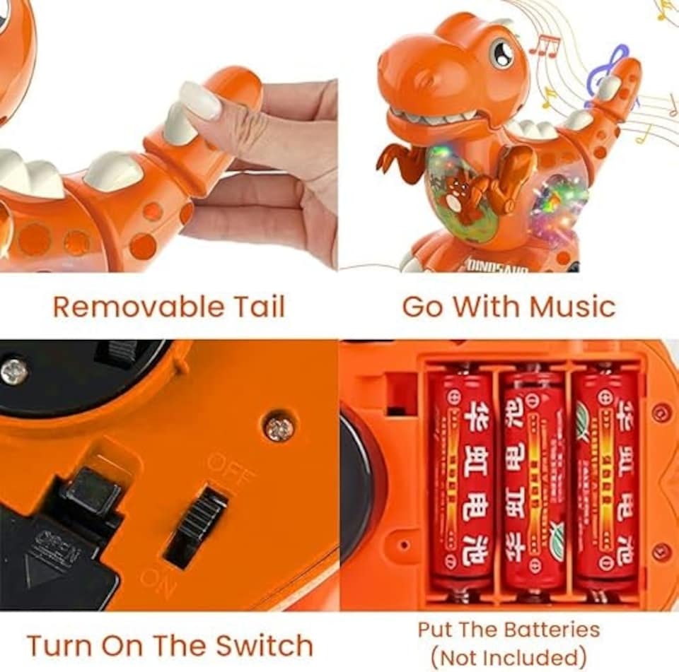 image 1 of Alivio Crawling Walking Dinosaur Baby Toy with Musical Lights for 1 to 2 Years Boys Girls (Orange)