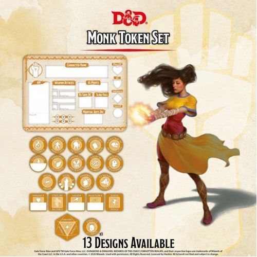 D&D Monk Token Set (Player Board & 22 Tokens) - Board Game - Brand New