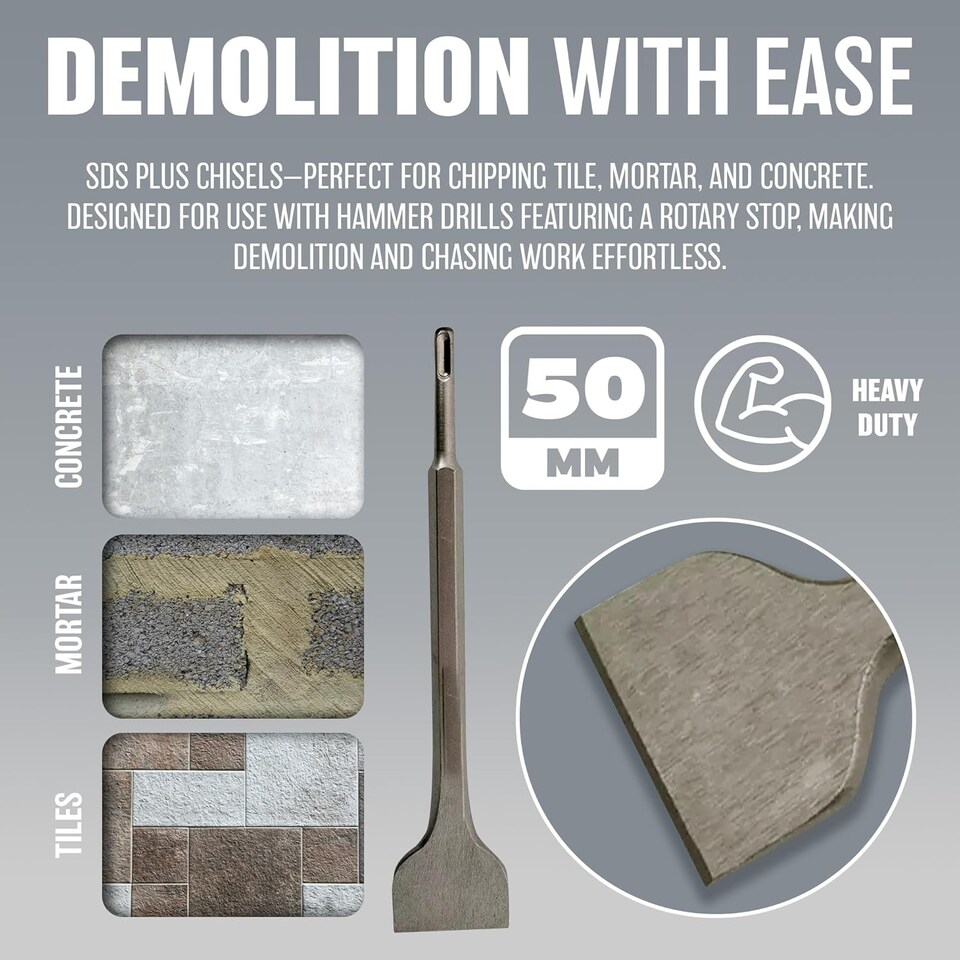 image 1 of Set Of 2 Sds Plus Chisel Drill Bit 50mm Rotary Hammer Masonry Drilling