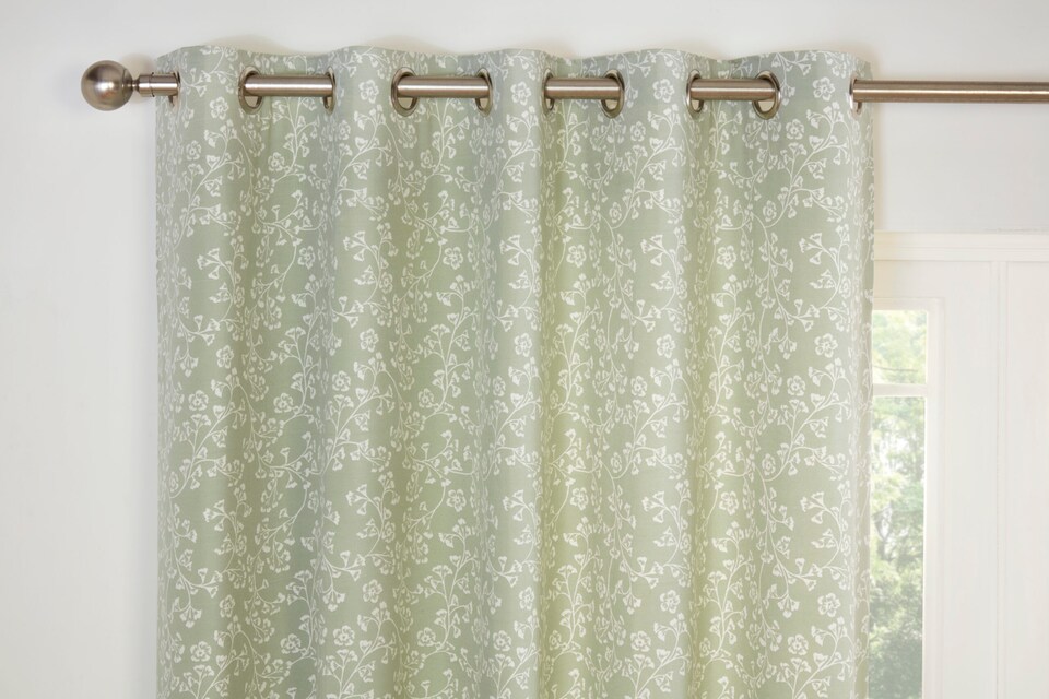 image 1 of Sade - Fully Lined Floral Curtains - Eyelet - Polycotton (Green, 66'' x 54'' - 168cm x 137cm (Pair))