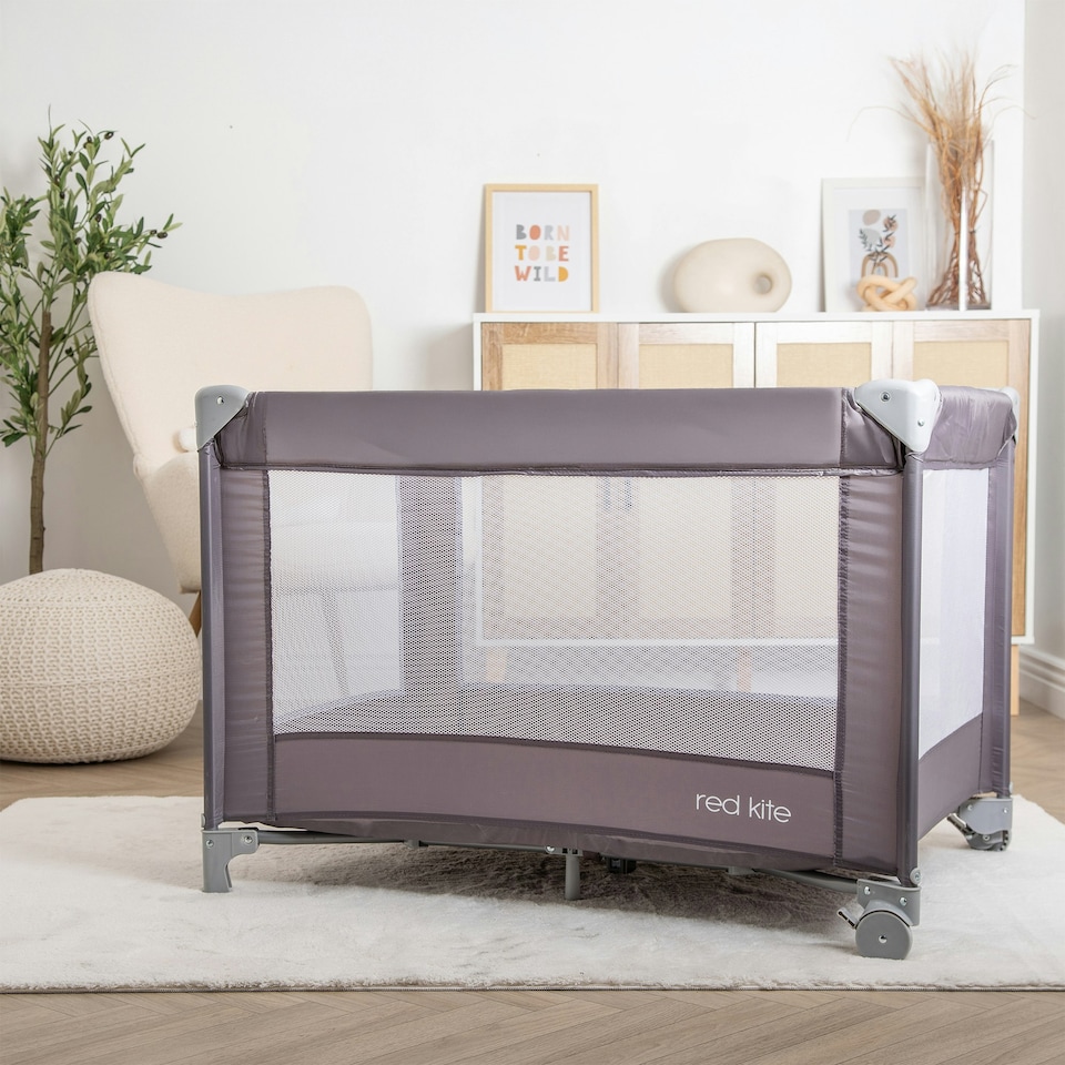 image 1 of Red Kite Sleeptight Travel Cot Grey