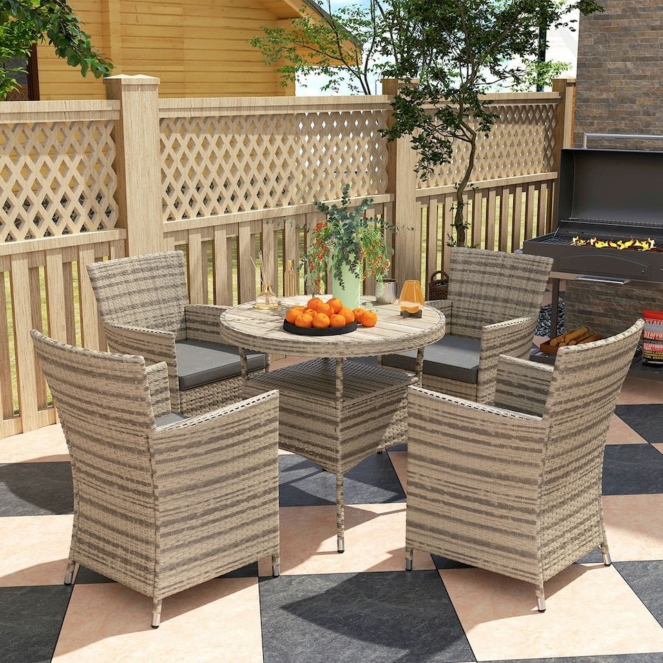 image 1 of Outsunny Rattan Dining Set for 4 with Cushions Grey