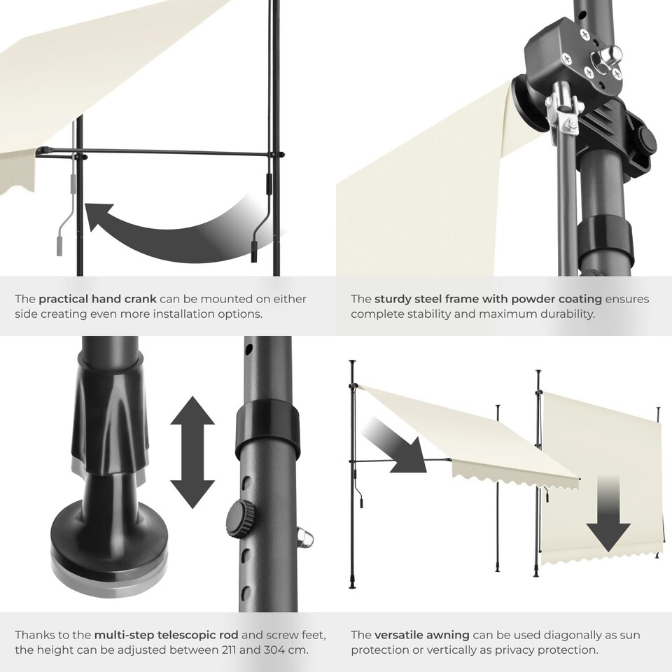 image 1 of Awning with hand crank - pressure fitted , height adjustable Cream | 180 x 250 cm
