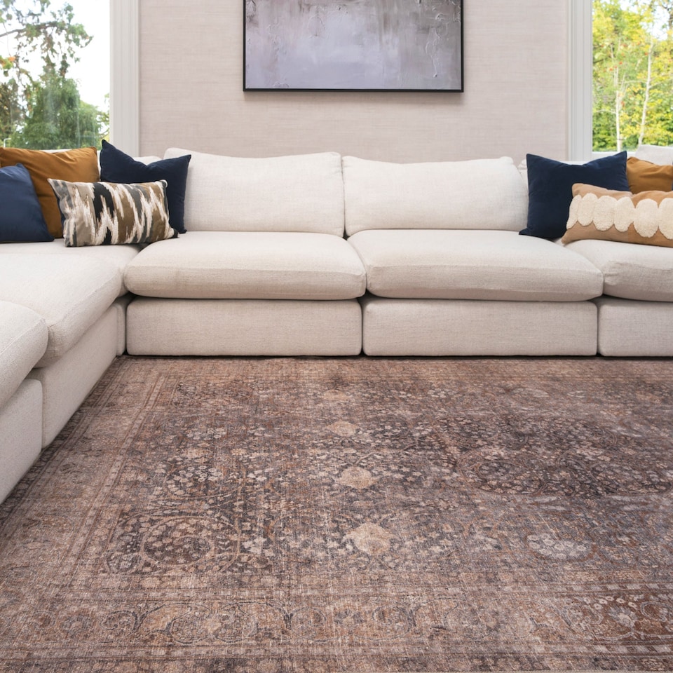 image 1 of Traditional Design Cotton Chenille Rug Beige Machine Washable 160cm x 230cm