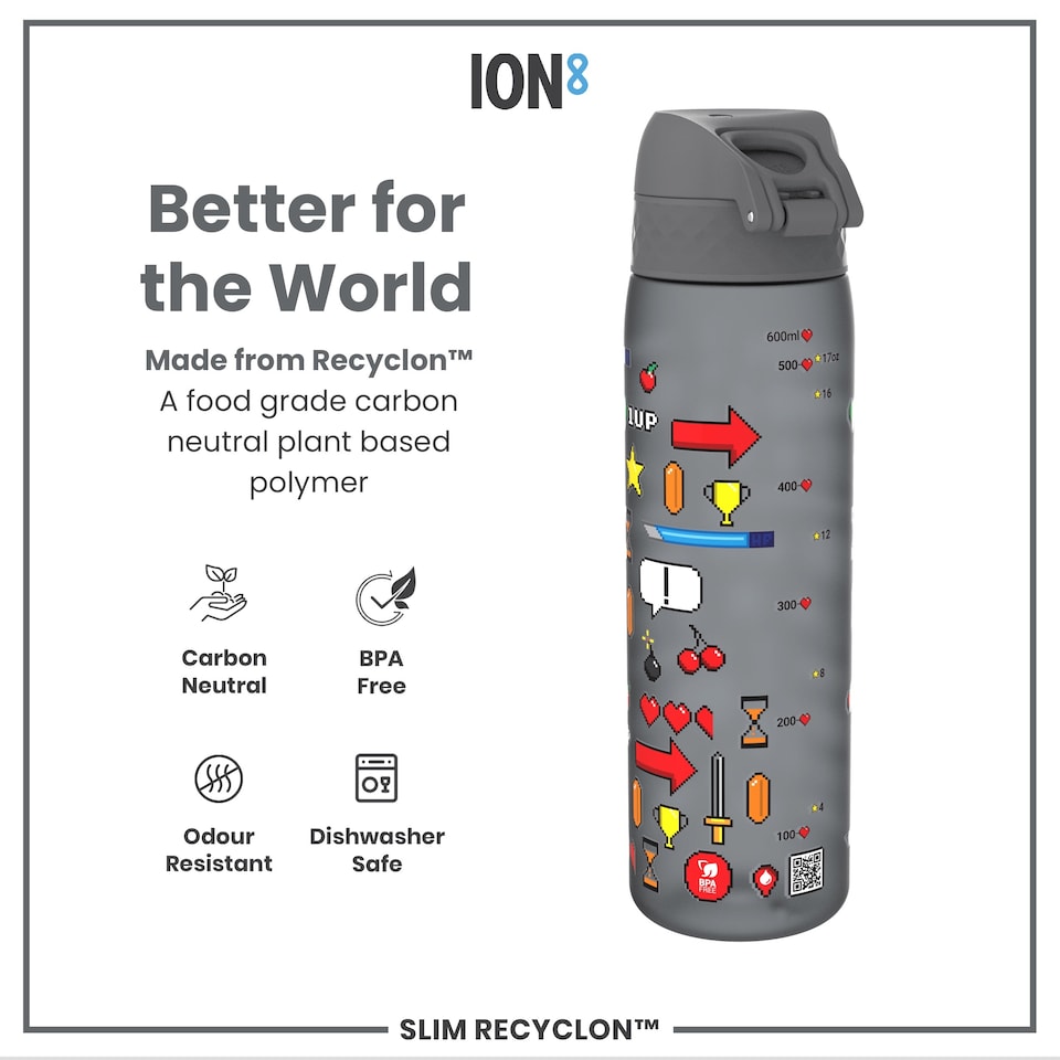 image 1 of Leak Proof Slim Water Bottle, BPA Free, 500ml (18oz) | Grey | Gamer | One Size