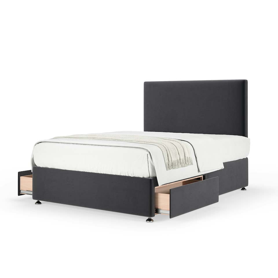 image 1 of Signature Platinum 2000 Pocket Sprung Graphite Plush Velvet 2 Drawer Divan Set And Valencia Headboard Small Single