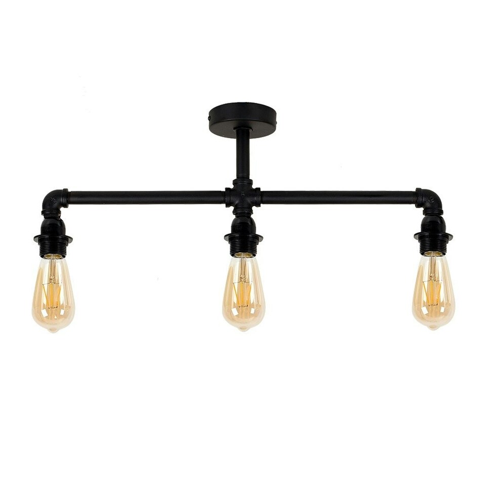 image 1 of ValueLights Luiggi Black 3 Way Bar Pipework Ceiling Light & Bulbs | Black