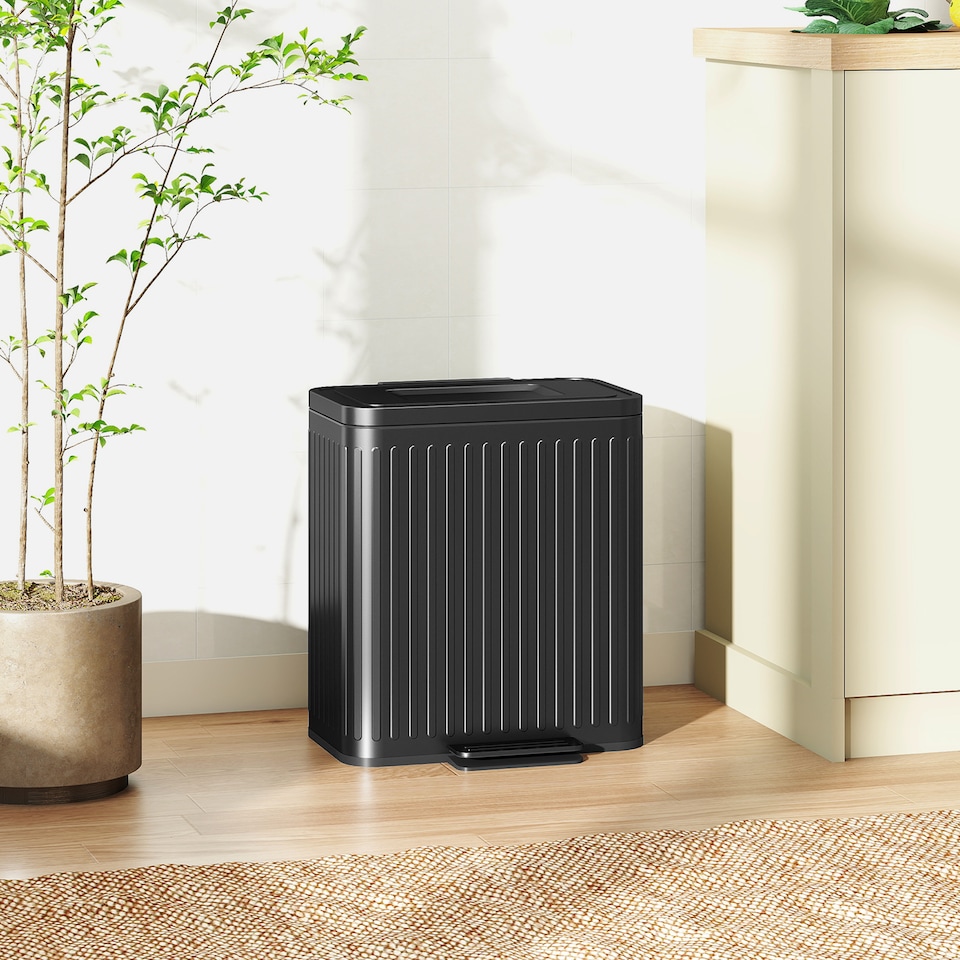 image 1 of HOMCOM Dual Kitchen Bin, 2 x 20L Double Bin for Recycling and Waste, Fingerprint-proof Pedal Bin with Soft-Close Lid, Removable Inner Buckets, Rubbish Bags, Black | Black