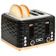 image 1 of HOMCOM 4 Slice Toaster with 7 Browning Levels, High Lift, ReheatDefrostCancel, Self-centring Function, Removable Crumb Tray, Auto Off, 1600W, Black Water Ripple Texture | Black | Rose gold accents