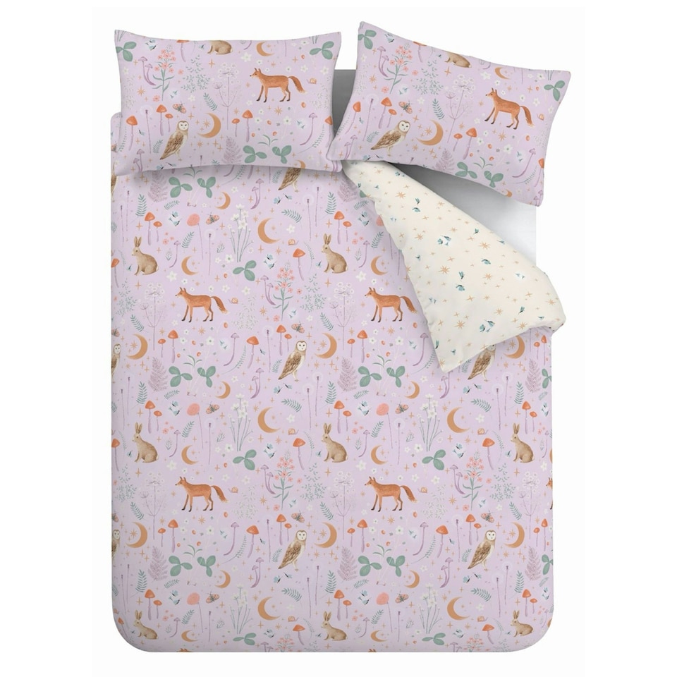 image 1 of Catherine Lansfield Enchanted Twilight Animals Reversible Duvet Cover Set Lilac | Purple | Lilac | Single
