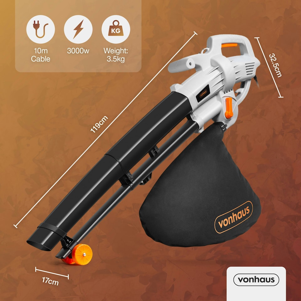 image 1 of VonHaus Leaf Blower and Vacuum with Mulcher & 10m Cable