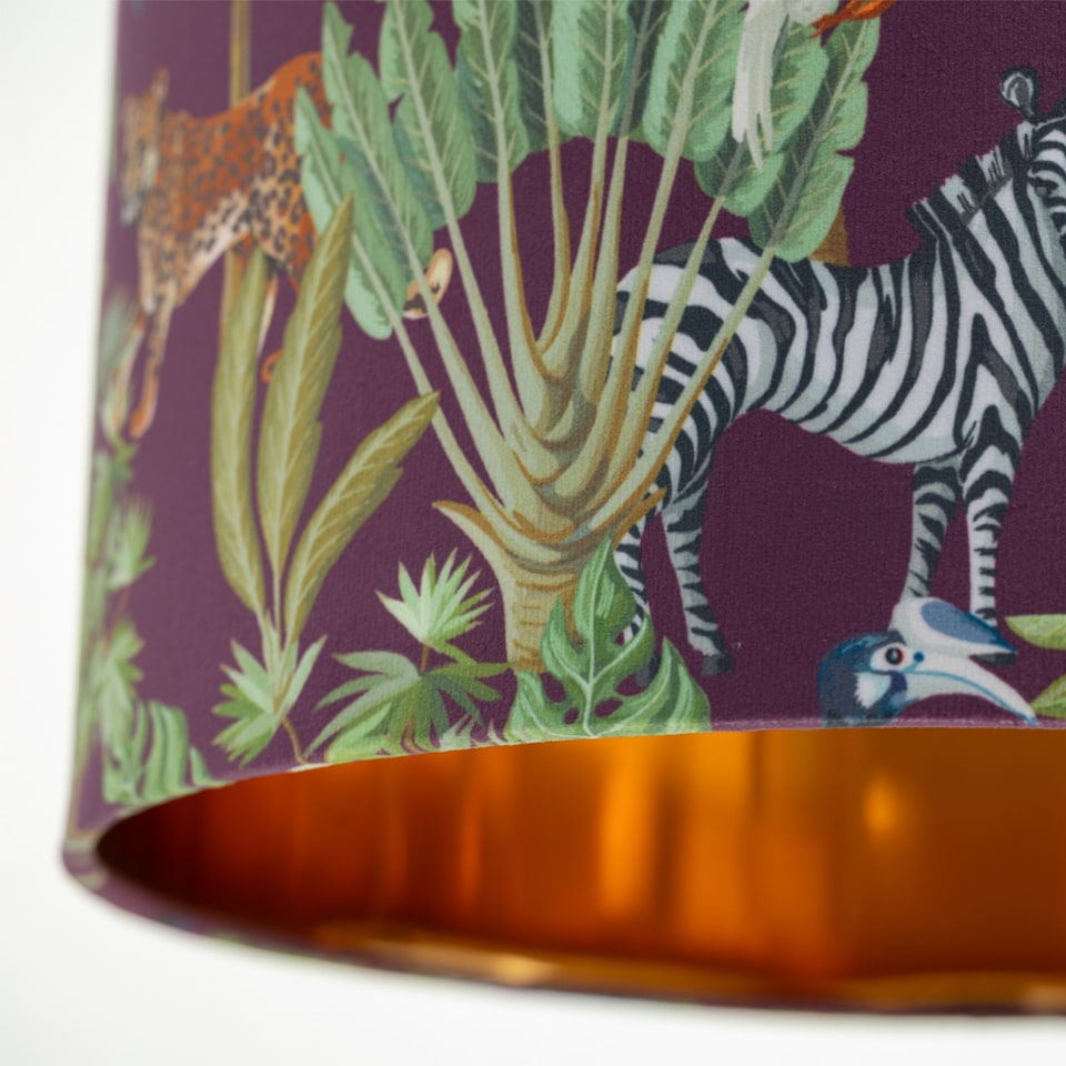image 1 of Safari - Velvet Safari Design 30cm Pendant or Table Lamp Shade | Multi | Safari velvet digital print with gold inner detail | 1