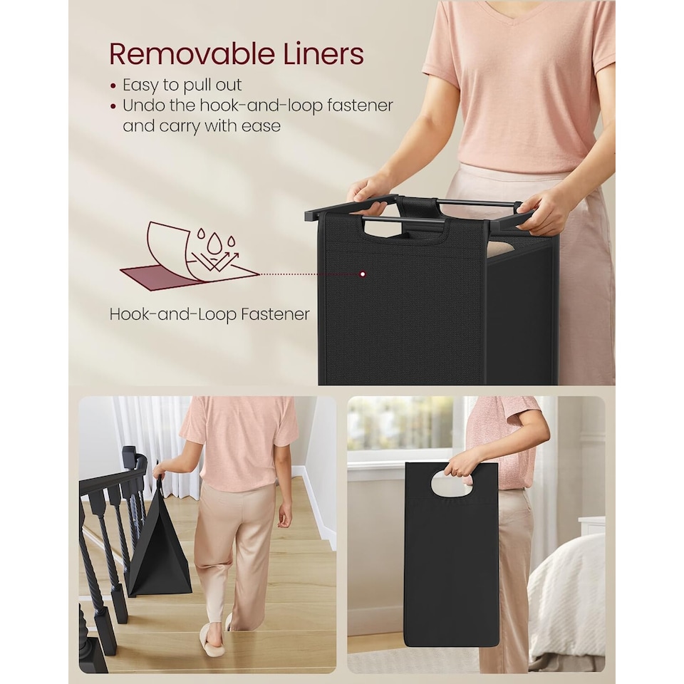 image 1 of 2-Compartment Laundry Hamper with Storage Shelf and Sorter, Camel Brown and Black