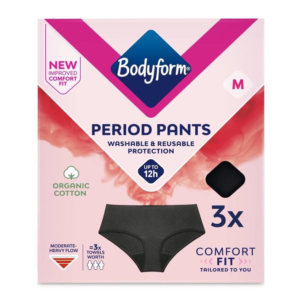 Bodyform Washable and Reusable Period Pants Mod Hipster Black M 12x3