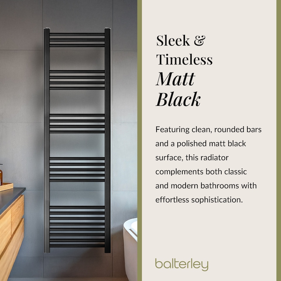 image 1 of Straight Heated Towel Rail Radiator, 732W, 400 x 1600mm, Matt Black | Black | Matt Black