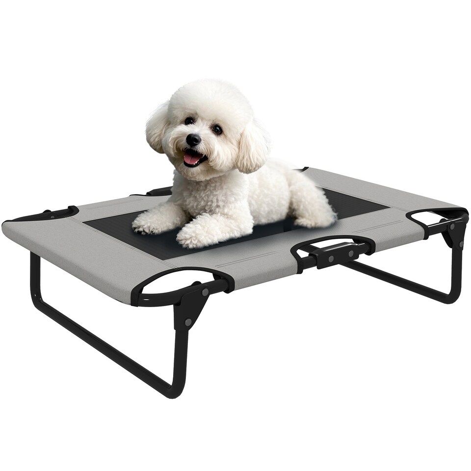 image 1 of PawHut Raised Dog Bed with Breathable Mesh for S & M Dogs, Light Grey | Grey | Light Grey | S