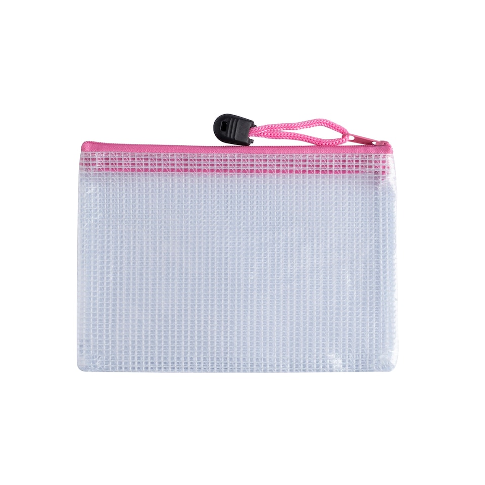 image 1 of Pack of 12 A6 Pink PVC Mesh Zip Bags