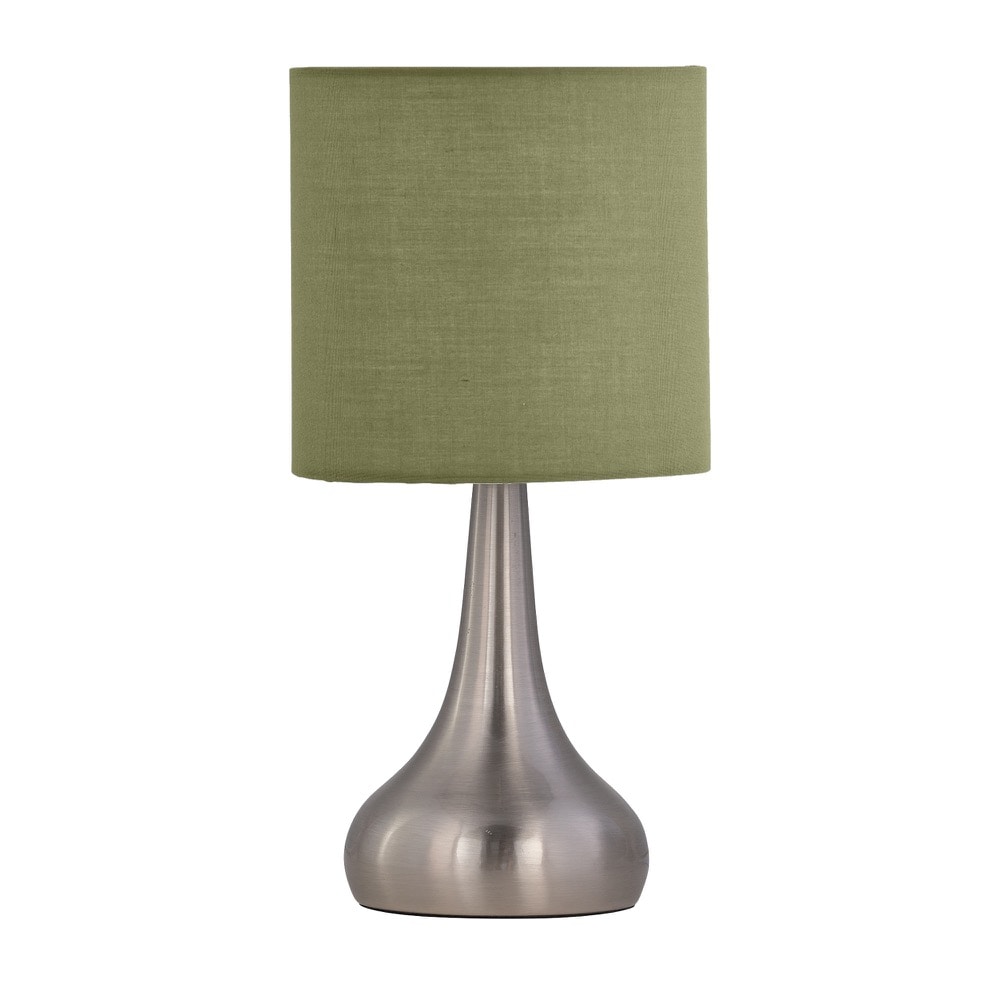 First Choice Lighting Romana Brushed Chrome Touch Table Lamp with Sage Green Velvet in Silver