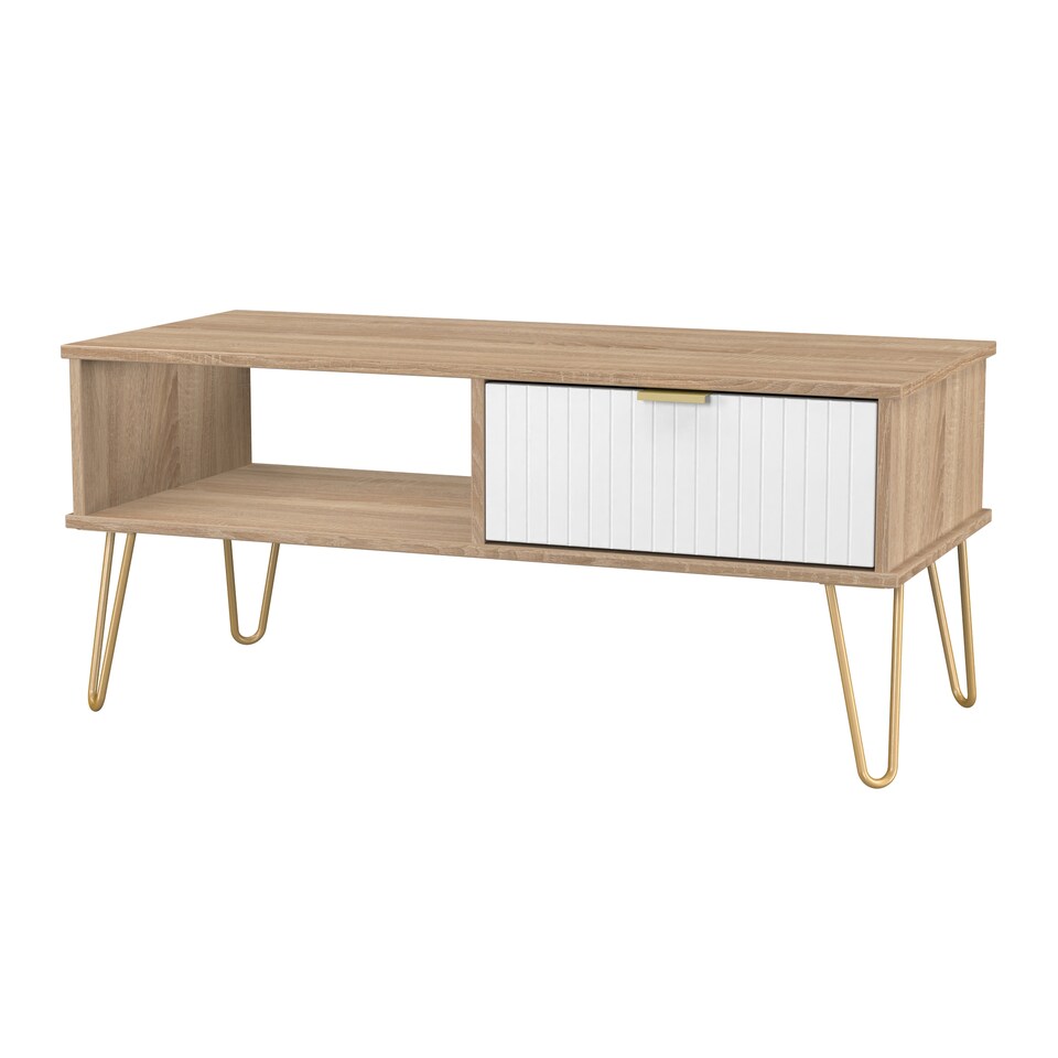 image 1 of Bexley 1 Drawer Coffee Table in White Matt & Bardolino Oak (Ready Assembled) | White | White Matt & Bardolino Oak