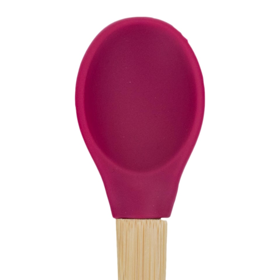 image 1 of Tiny Dining Bamboo Silicone Tip Spoon - Red - Children's Baby Toddler Soft Curved Feeding Weaning Spoon