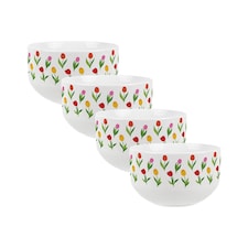 Tulips Print Ceramic Bowl - Set of 4