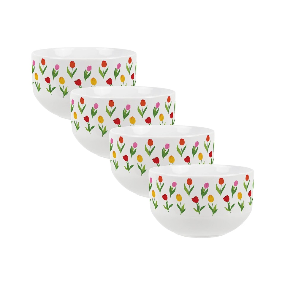 image 1 of Tulips Print Ceramic Bowl - Set of 4