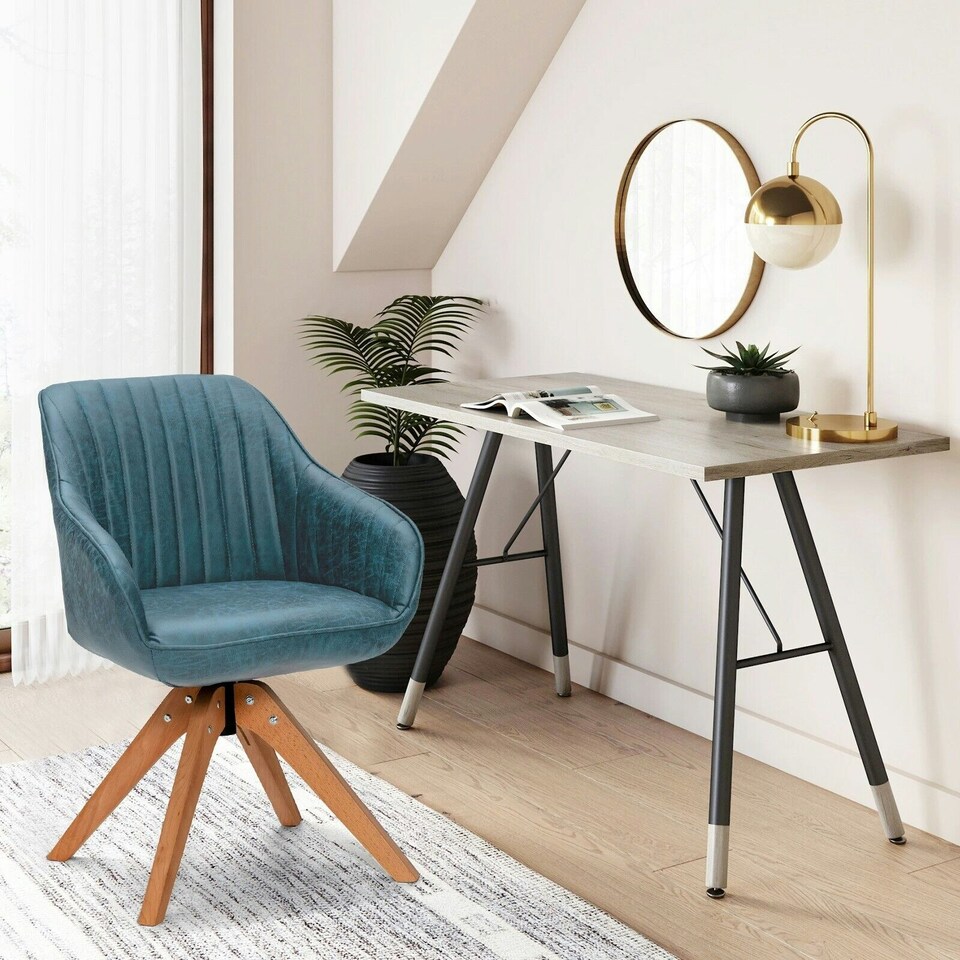 image 1 of COSTWAY Swivel Accent Chair Set of 2 Ergonomic Armchairs Blue Blue