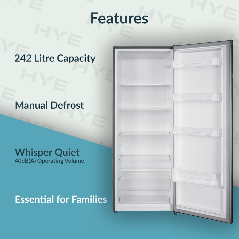 image 1 of HYE Freestanding Larder Fridge, 242 Litre, 55cm, Silver - RF01SDF242S01