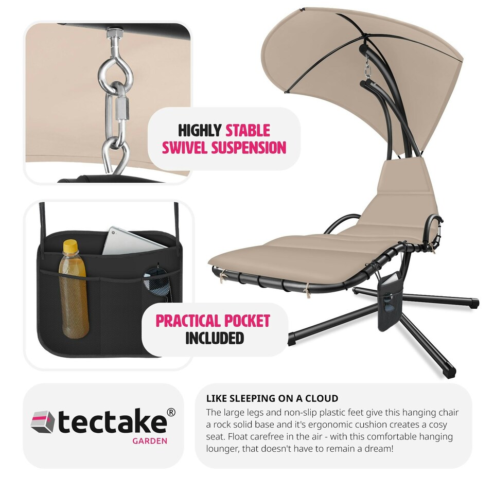 image 1 of Hanging Chair Elaria - large sun canopy with UV-protection, sturdy Cream | Beige