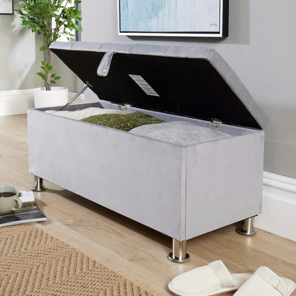 image 1 of Malmo Lift-Up Storage Ottoman Chest Box Grey