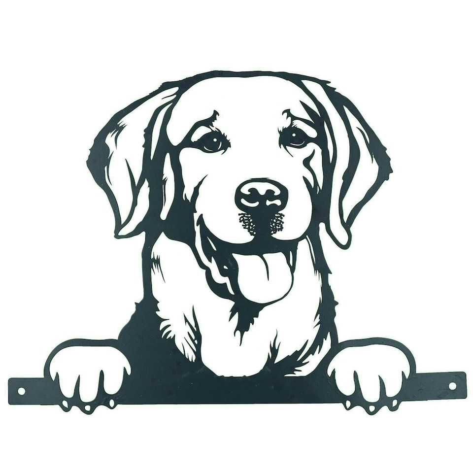 image 1 of Black Metal Peeking Retriever Silhouette with Fixing Plate Garden Ornament Gift