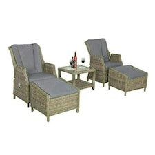 Wentworth 5 Pc Deluxe Gas Reclining Chair Set - Synthetic Rattan - H45 x W60 x L60 cm - Beige