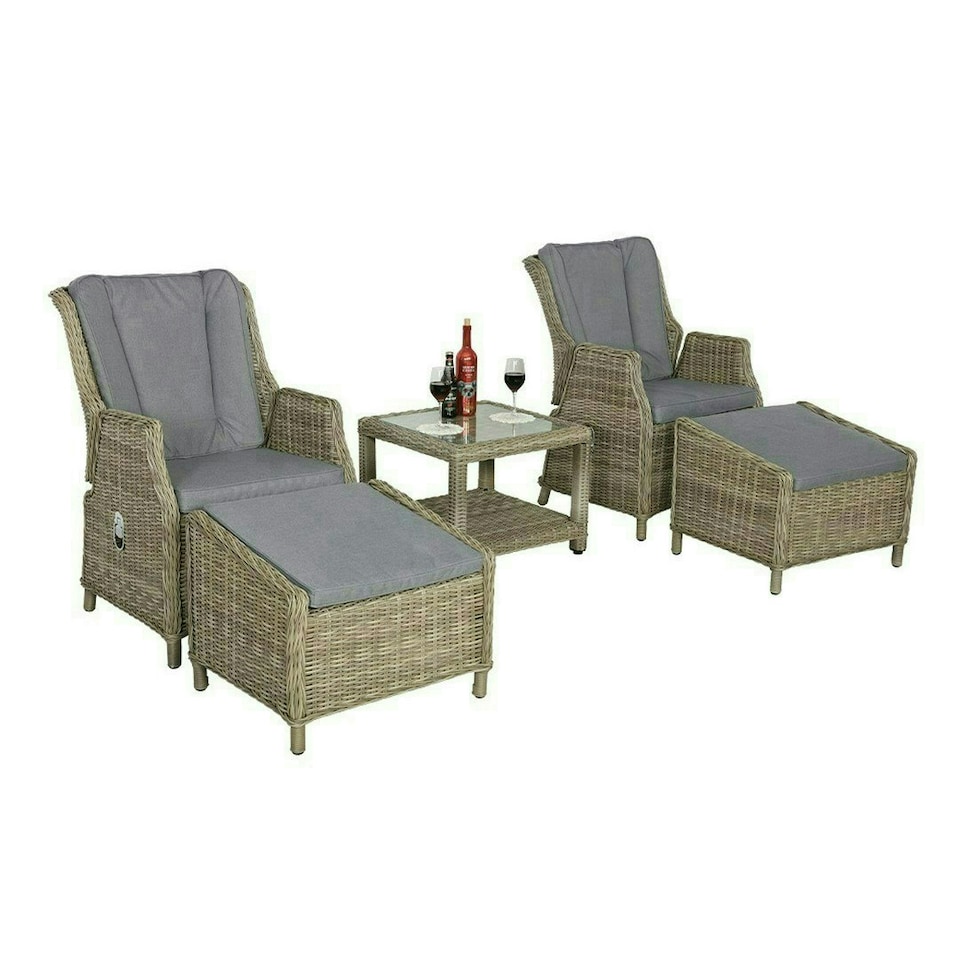 image 1 of Wentworth 5 Pc Deluxe Gas Reclining Chair Set - Synthetic Rattan - H45 x W60 x L60 cm - Beige
