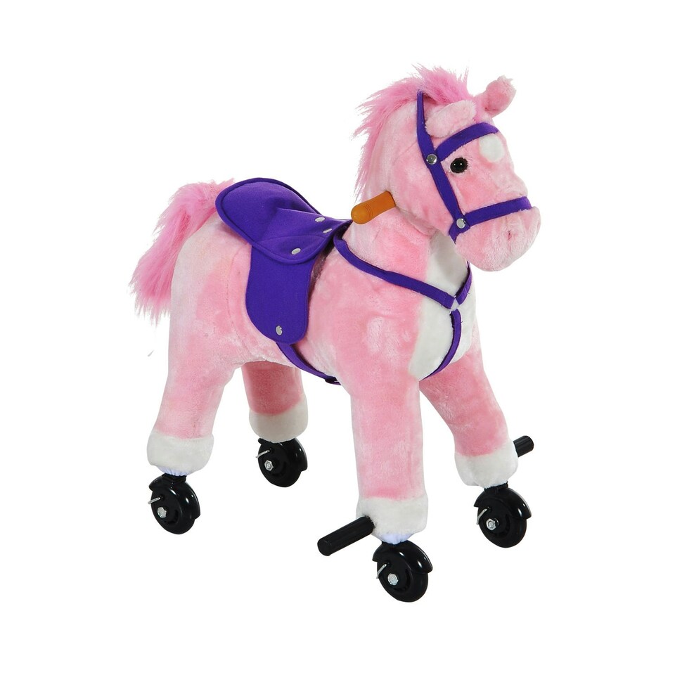 image 1 of HOMCOM Wheeled Rocking Horse Ride on Rocker Children Riding Toy Plush Pink Sound