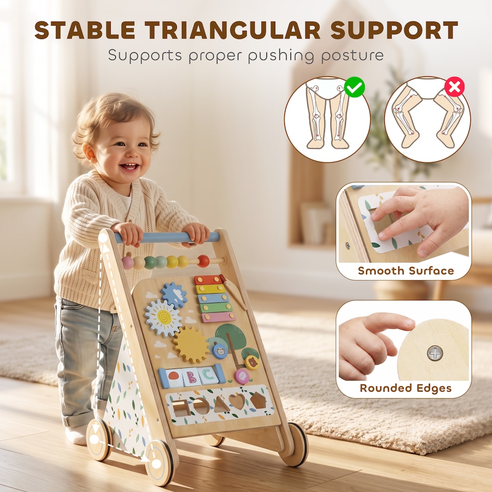 image 1 of AIYAPLAY Wooden Baby Walker with Speed Control, Activity Centre for 18 M+