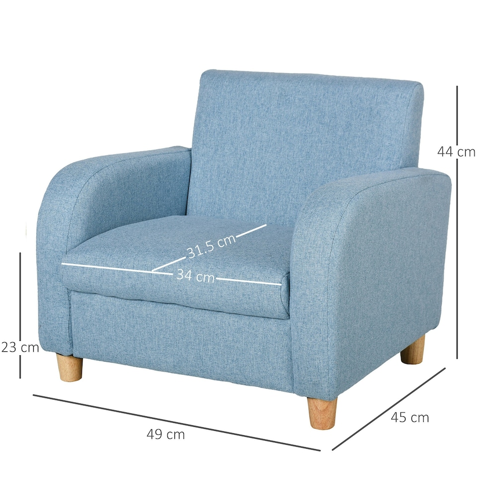 image 1 of HOMCOM Kids Armchair Children Mini Sofa Wood Frame High Back Bedroom Furniture Blue