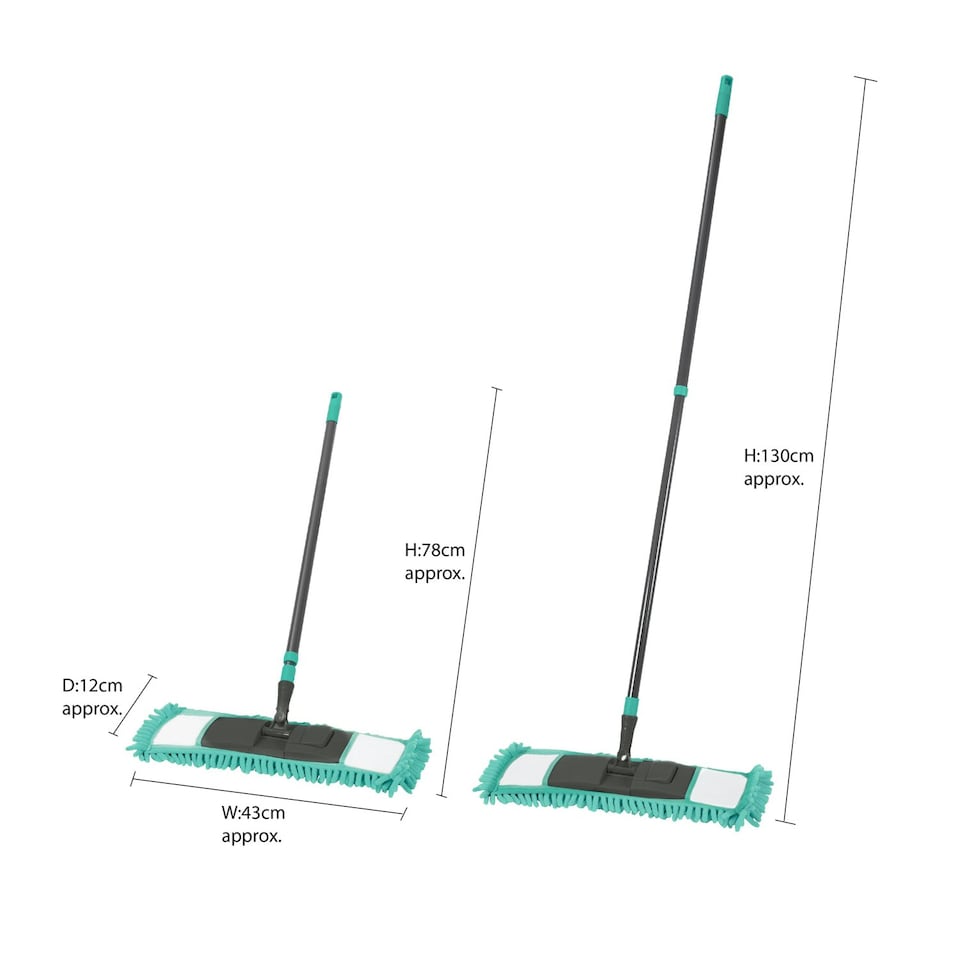 image 1 of JVL Super-Absorbent Chenille Extendable Flat Floor Mop, Turquoise