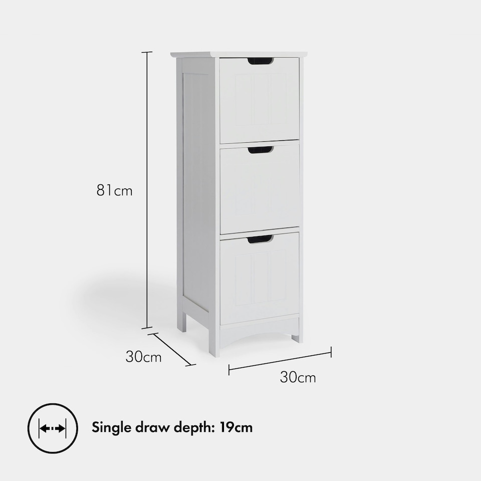 image 1 of VonHaus Holbrook 3 Drawer White Bathroom Drawers