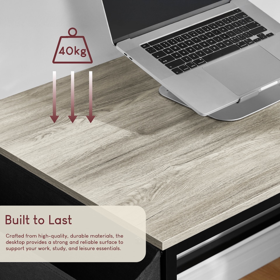 image 1 of Vida Designs Brooklyn Large Computer Desk With Storage Basket Home Office Workstation, Grey