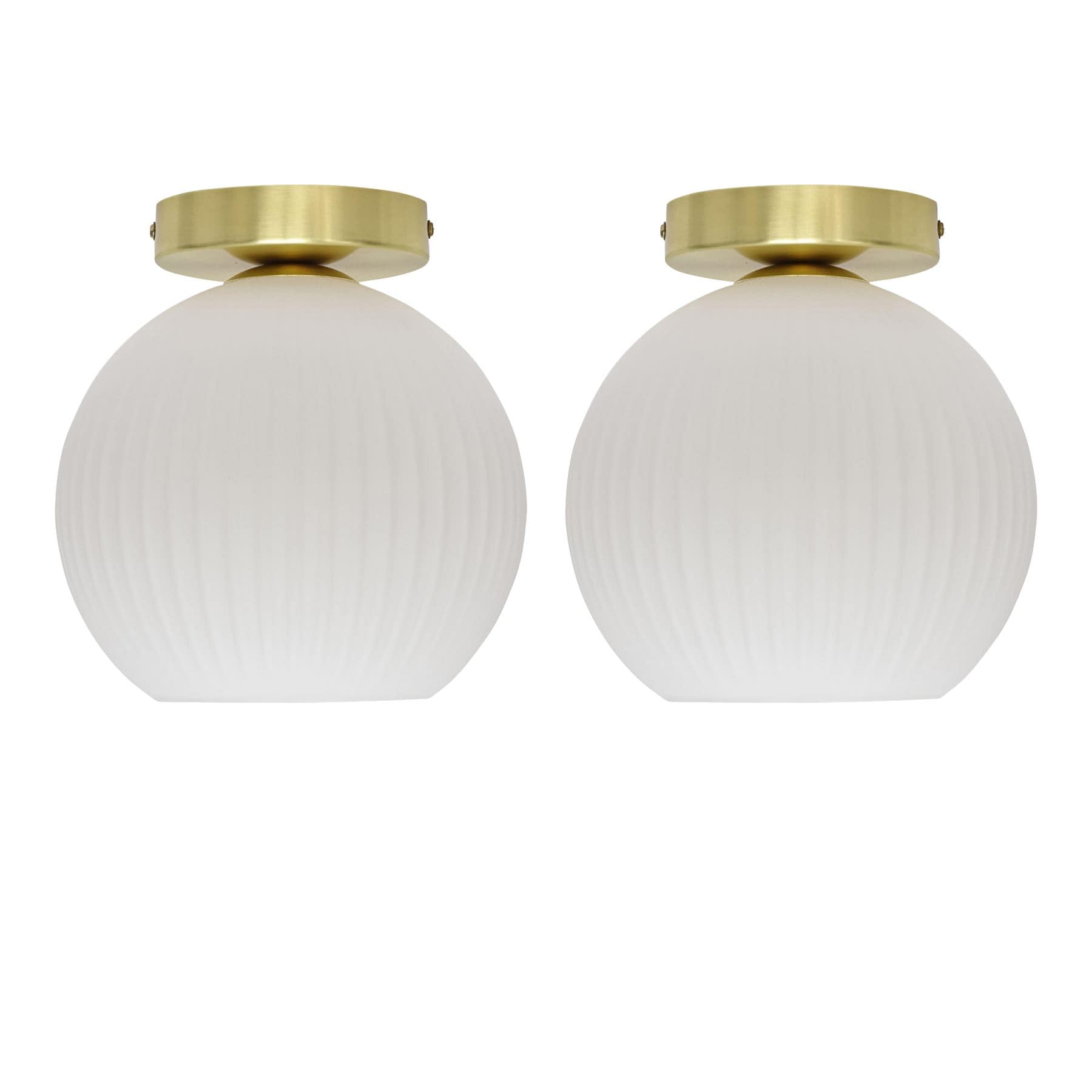 First Choice Lighting Set of 2 Betchley - White Glass Satin Brass Ceiling Light Fittings