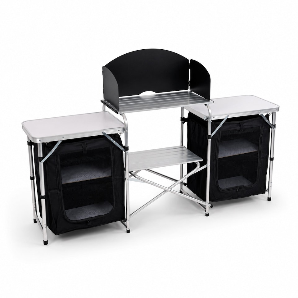 image 1 of Large Portable Folding Outdoor Aluminium Camping Travel Kitchen Work Top | Black