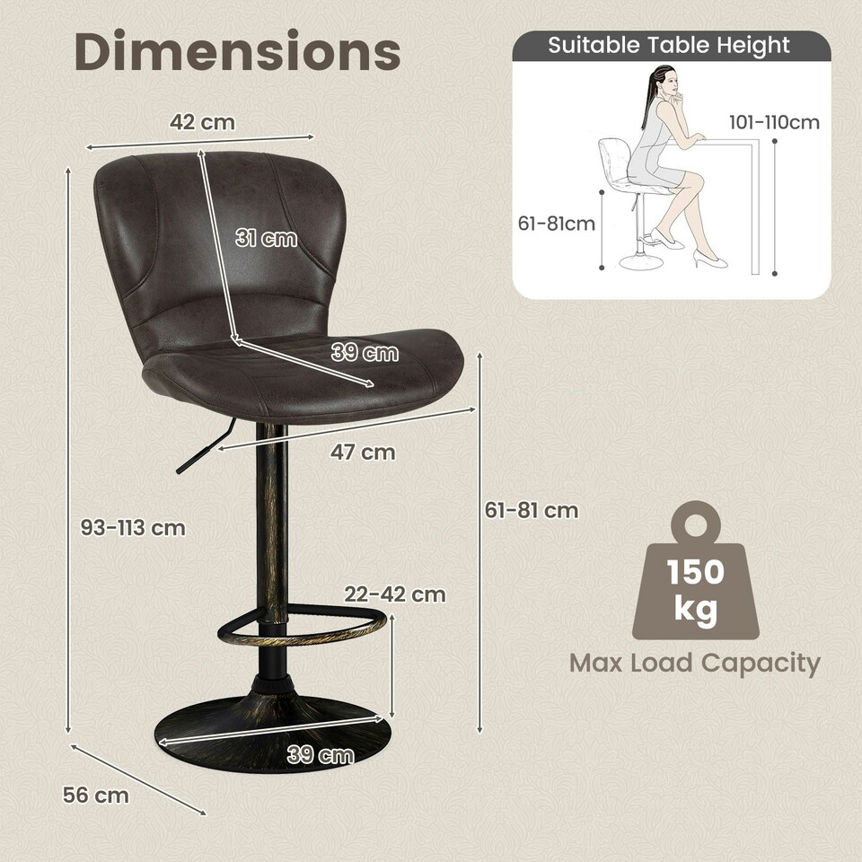image 1 of COSTWAY Set of 2 Bar Stools Swivel Bar Chair w/Footrest Brown