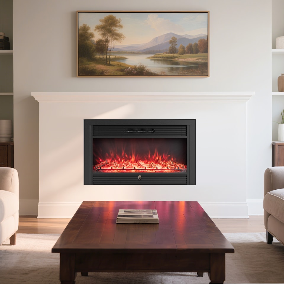 image 1 of COSTWAY Electric Fireplace Insert 750W/1500W Recessed Black