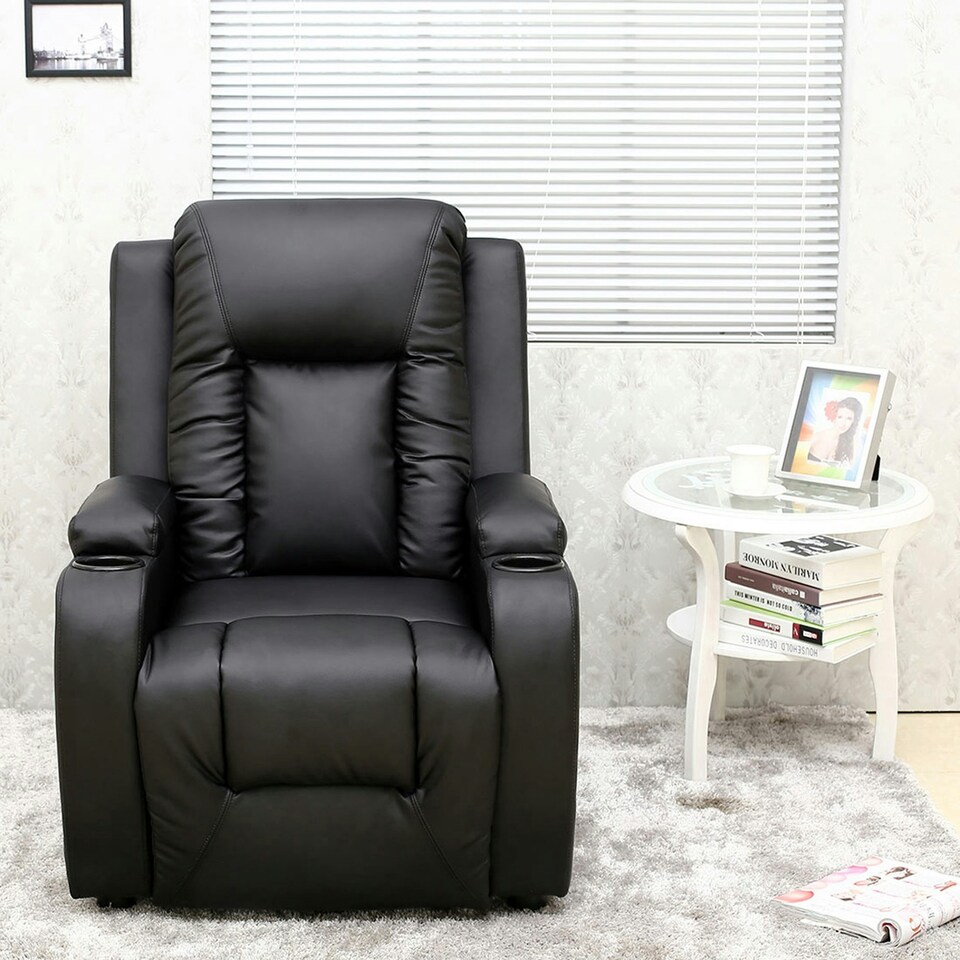 image 1 of Oscar Pushback Recliner Bonded Leather w Cupholders Chair | Black | Black | One Size