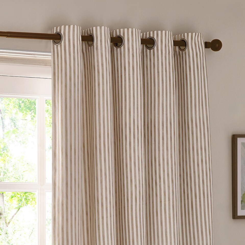 image 1 of Hebden Striped Cotton Eyelet Curtain Pair, 168 x 137cm, Natural | Cream | Natural