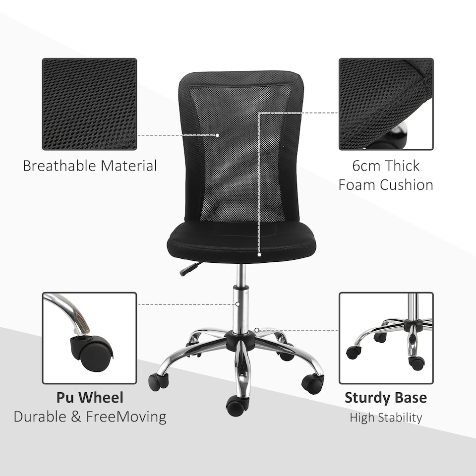 image 1 of Vinsetto Armless Office Chair with Adjustable Height Mesh Back Wheels Black