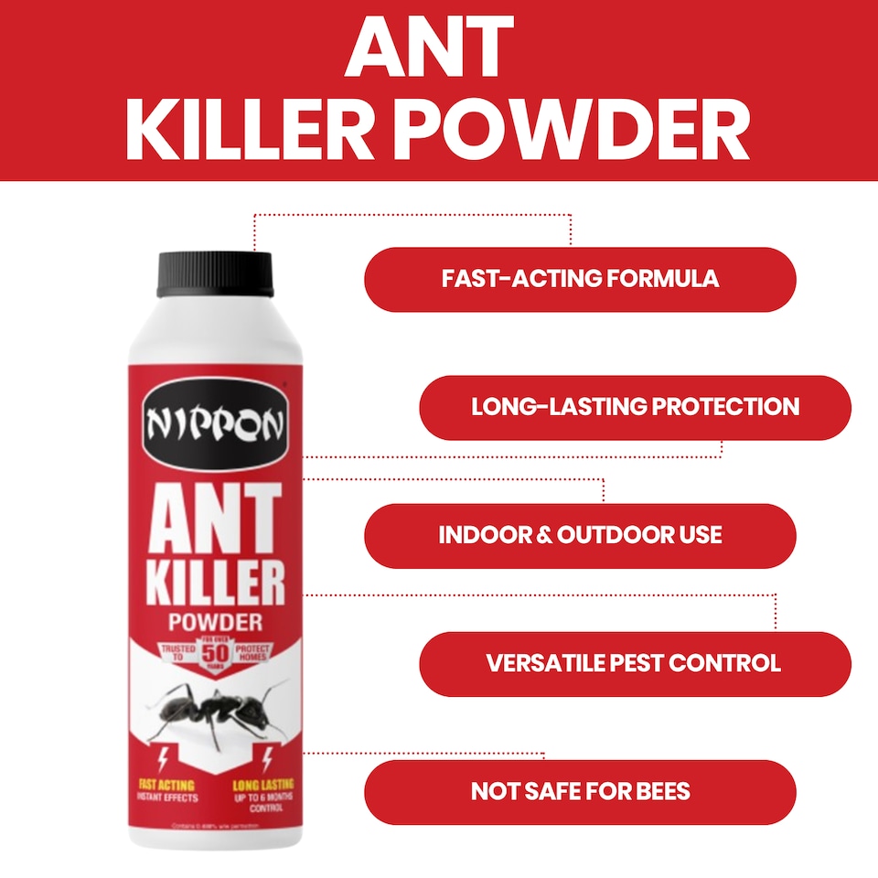 image 1 of Nippon Ant Killer Powder 500g Fast-Acting Crawling Insect Control Indoor & Outdoor Use Kills on Contact Up to 6 Months Protection | White | 1