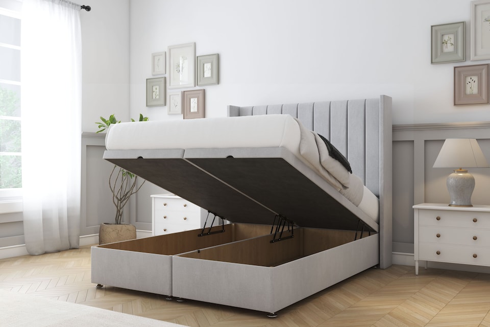 image 1 of Sloomy Falcon Silver Naples Ottoman Bed Base With 54" Wingback Headboard 2'6 Small Single | Silver | Silver | Small Single | 1