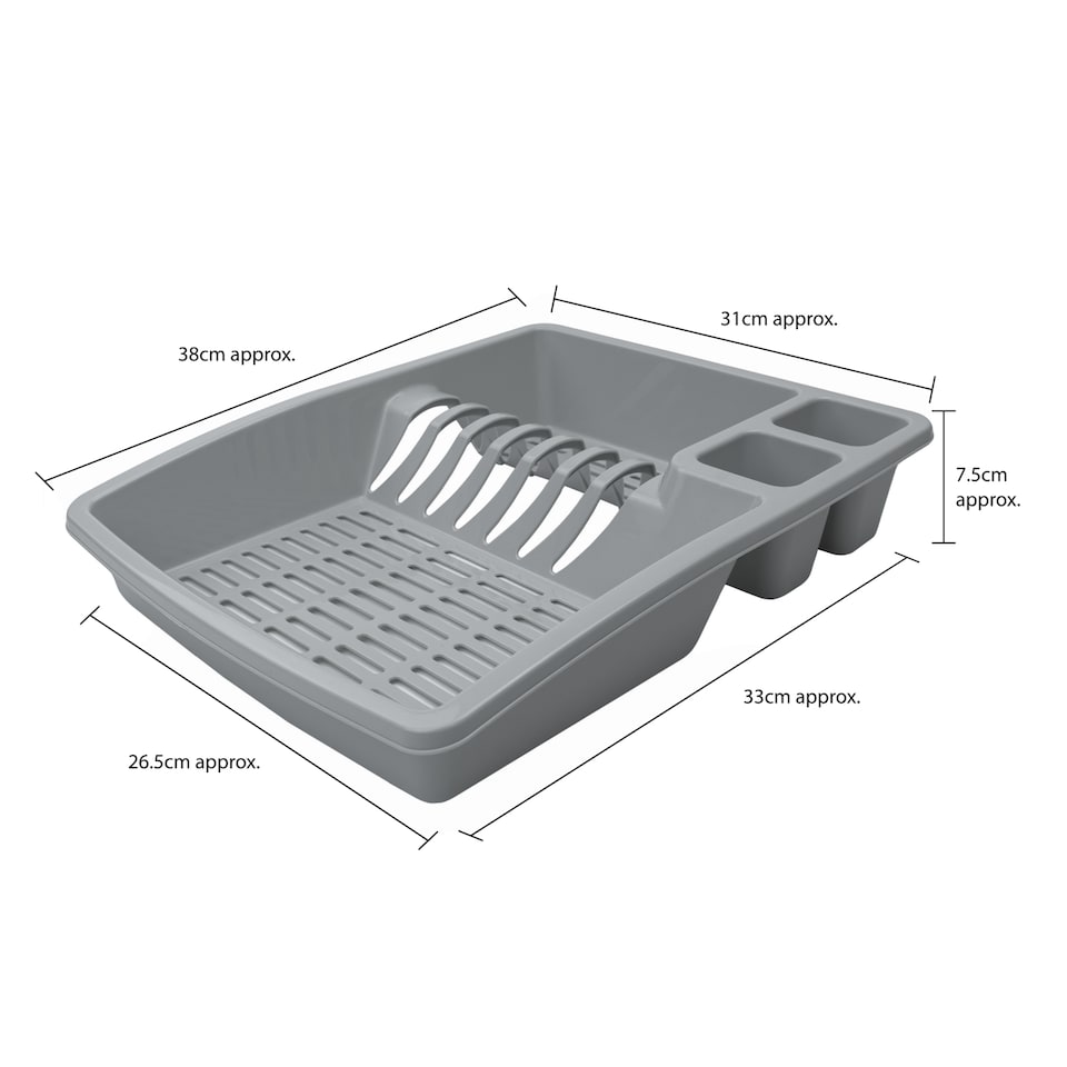 image 1 of JVL Plastic Dish Drainer and Rectangular Washing Up Bowl Kitchen Set, Grey | Grey