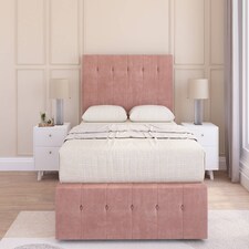 Sloomy Cambridge Pink Plush Divan Bed Base 2 Drawers Foot-End With 54 Inch Floor Standing Headboard & 12 Inch Matching Footboard | Pink | Pink | Double | 1